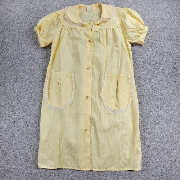 VTG Kingly Womens House Coat‎ 10 Yellow Gingham Grandma Cottagecore Nightgown - Picture 1 of 12